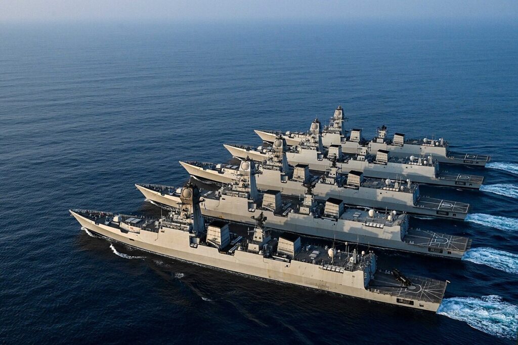 Destroyers of Indian Navy during coordinated exercise, TROPEX 2025