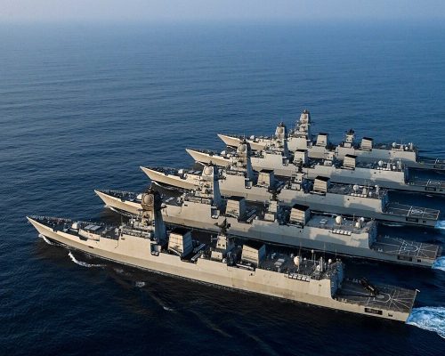 Destroyers of Indian Navy during coordinated exercise, TROPEX 2025